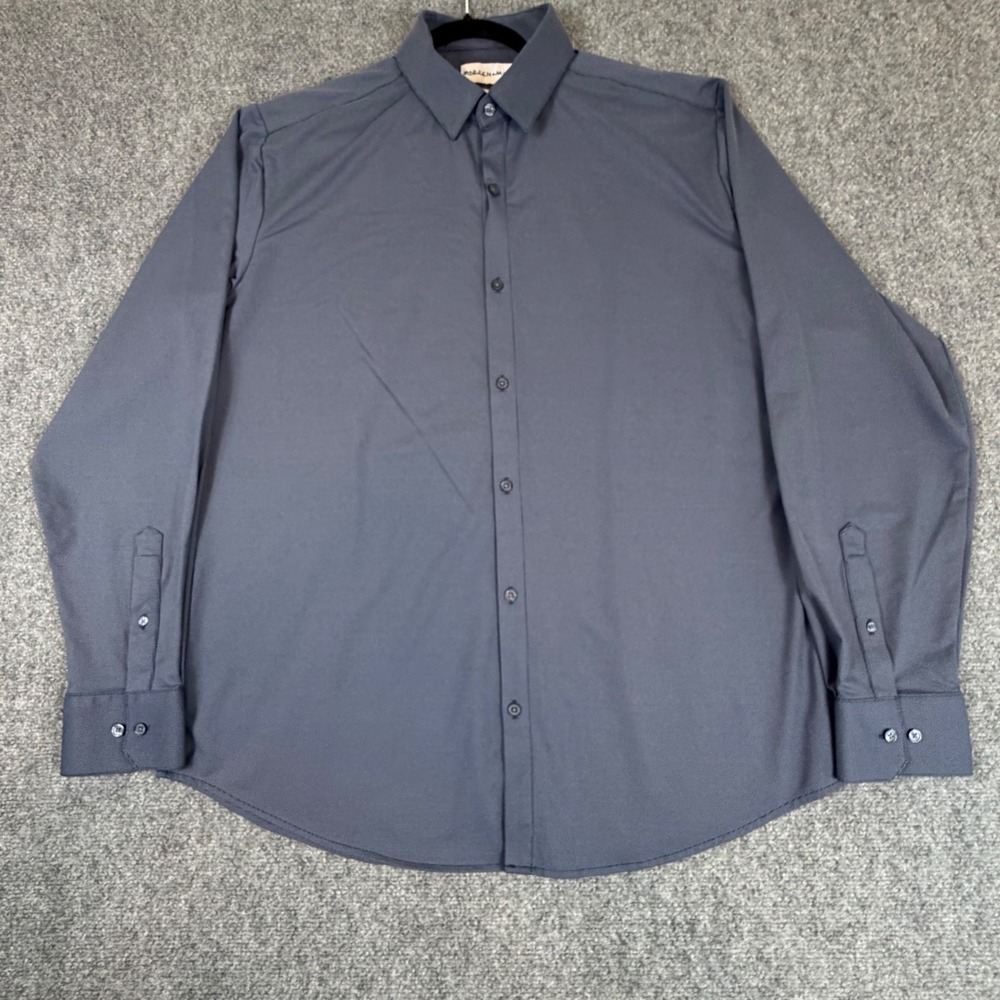 Mizzen+Main Mens XL Standard Fit Performance Dress Shirt Navy Blue Micro Dot